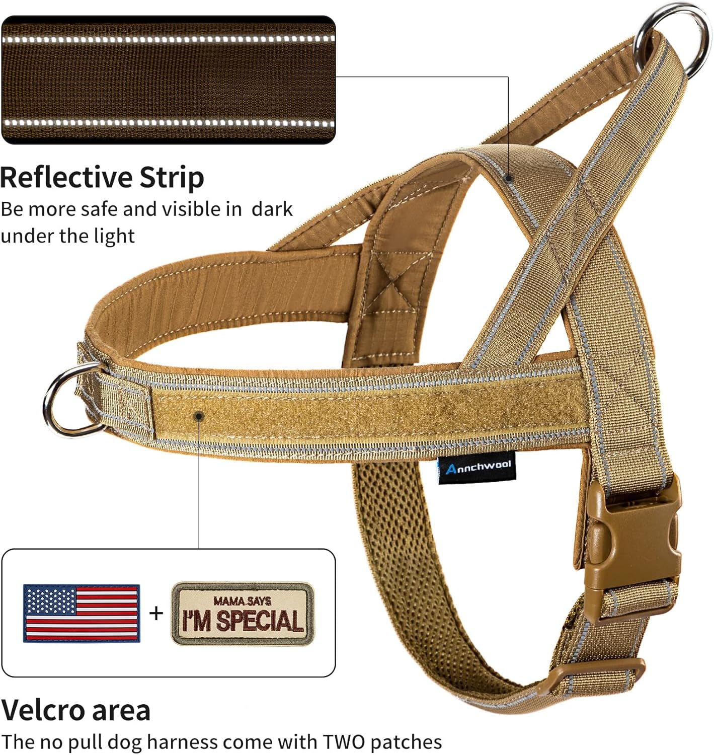 annchwool-no-pull-dog-harness-with-soft-padded-handle-reflective-strip-escape-proof-and-quick-fit-to-adjust-dog-harness-easy-for-training-walking-for-small-medium-and-large-dogsbrown-l