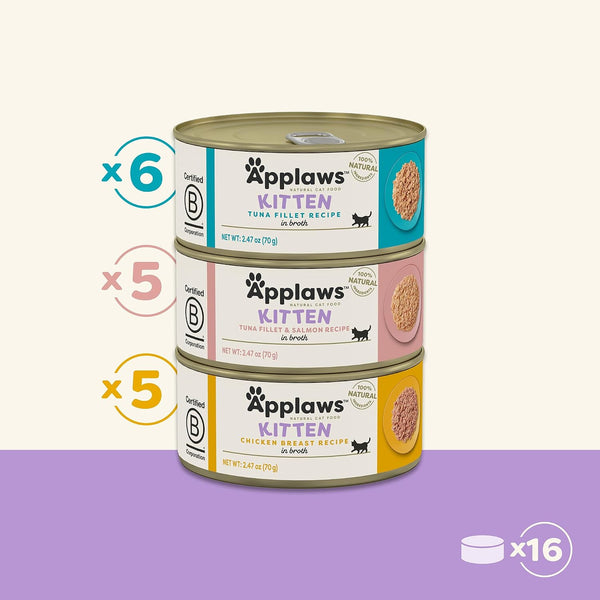 Applaws Kitten Variety in Broth Wet Food, 3-Flavor 16-Pack 2.47 Oz Cans | Tuna, Salmon & Chicken Variety, 100% Natural, High Quality Protein, Limited Ingredient, Complementary Wet Food, Grain Free4