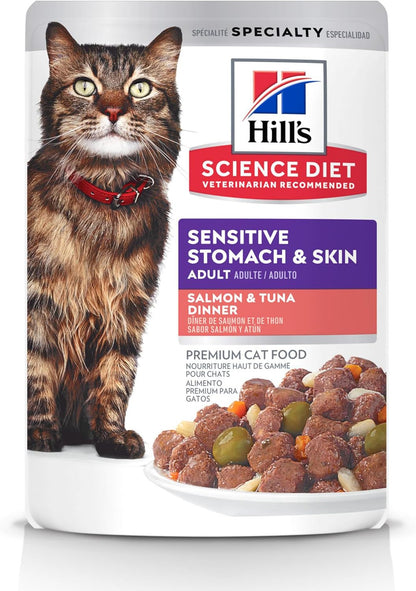 Hill'S Science Diet Sensitive Stomach & Skin Wet Cat Food Variety Pack | #1 Veterinarian Recommended, Adult Formula, Chicken & Beef, Salmon & Tuna, 2.8 Oz. Pouches, 12-Pack13