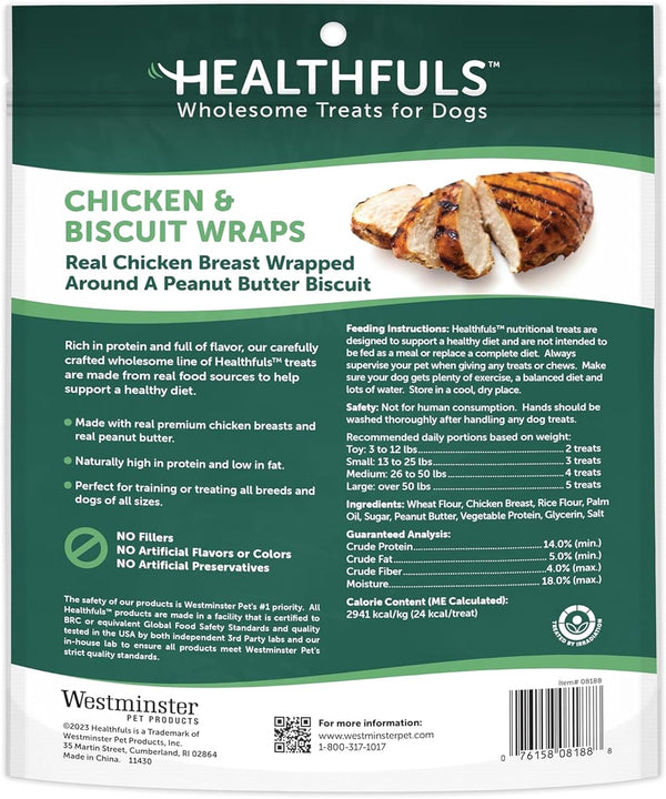 HEALTHFULS Chicken & Peanut Butter Healthy Dog Treats – High-Protein, Low-Fat, Biscuit Wraps with Real Peanut Butter – 16 Oz2