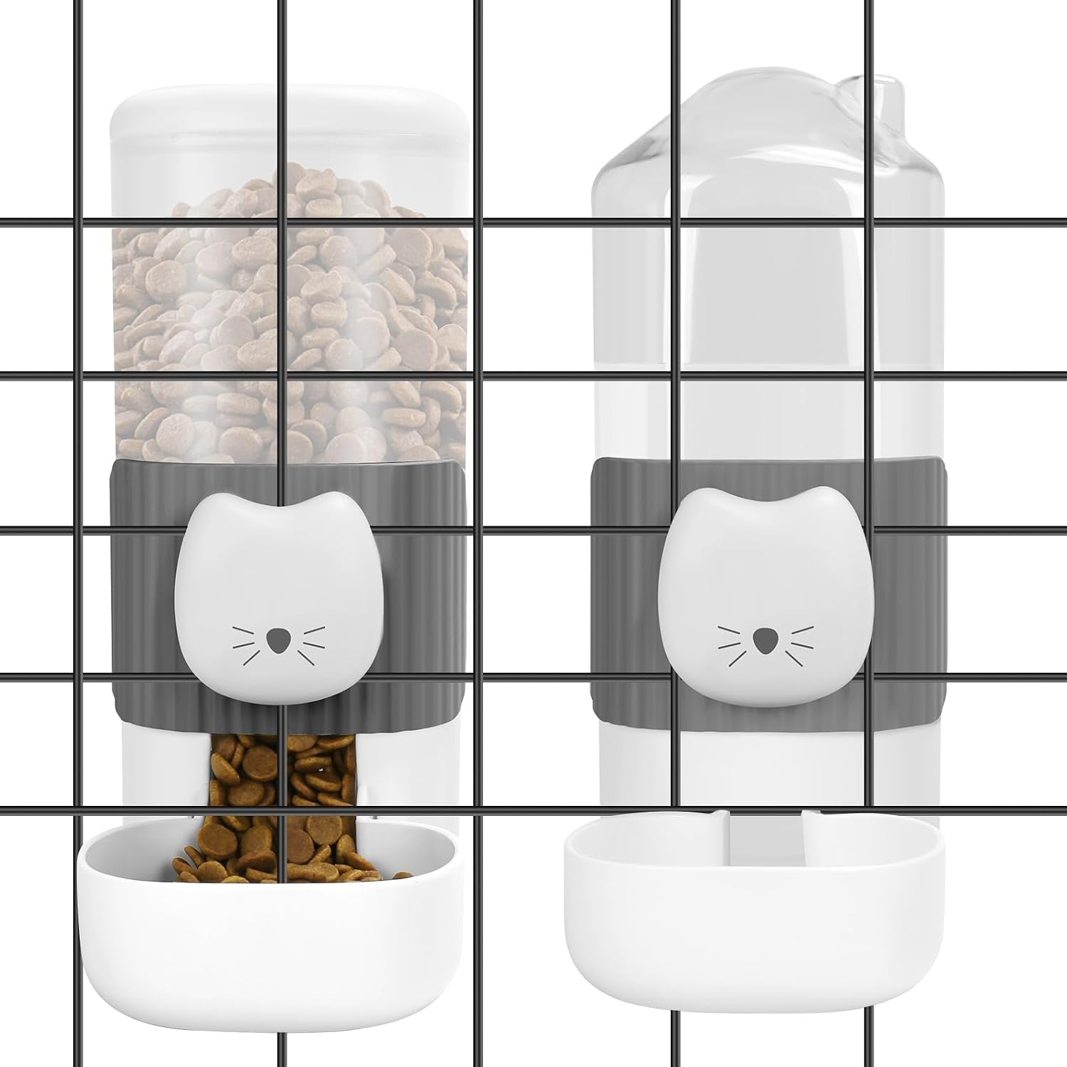 yummy-sam-hanging-automatic-small-pet-food-water-dispenser-auto-gravity-0-8l-cat-feeder-and-0-87l-water-dispenser-self-feeding-and-waterer-set-kennel-feeding-station-for-puppy-cats-grey-white