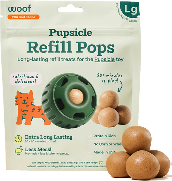 WOOF Pupsicle Peanut Butter & Beef Refill Pops Dog Treats, Large, 7 Count | for Large Pupsicles, Peanut Butter & Beef Flavor, Long-Lasting Treats, Pre-Made Pops, Wholesome Ingredients, Shelf Stable1