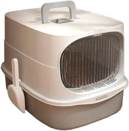 Pet Supplies, Large Plastic Cat Litter Box with Lid & Scoop,High Sides for Big Cats(Gray)1