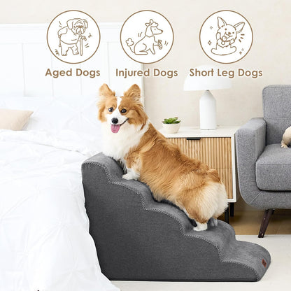 EHEYCIGA Curved Dog Stairs Ramp for 5-Step High Beds, 22.6" H Dog Steps | 33D Density of Pure Foam, for Small Dogs and Cats, Pet Stairs for High Bed Climbing, Non-Slip Balanced Pet Step Indoor, Grey4