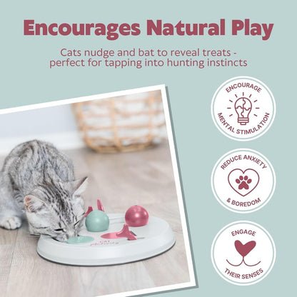 Trixie Cat Activity Flip Board – 4-Module Treat Puzzle Enrichment Toy for Mental Stimulation & Slow Feeding – Interactive Cat Toy for Indoor Cats – Berry/Gray, 9 X 9 X 2.5 In2