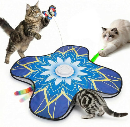 Interactive Cat Toy for Indoor Cats, Touch Activated Automatic Electronic Cat Toy with Sound On/Off, Dual Wands, Non-Slip Suction Cups, Rechargeable Hide and Seek Cat Play Mat for Bored Adult Kittens1