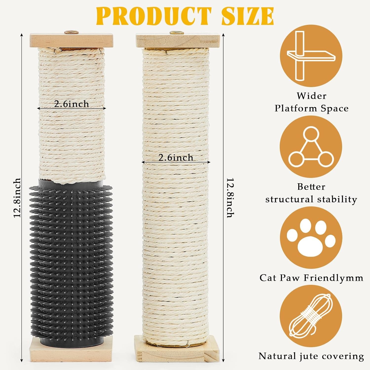 aliceset-3-pack-cat-scratching-post-for-crate-cage-13-inch-wooden-sisal-cage-mounted-scratching-post-with-self-groomer-and-massager-for-grinding-claws-and-climbing