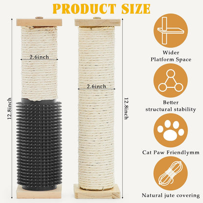 Aliceset 3 Pack Cat Scratching Post for Crate Cage 13 Inch Wooden Sisal Cage Mounted Scratching Post with Self Groomer and Massager for Grinding Claws and Climbing2