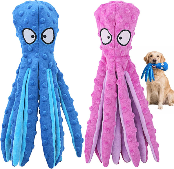 HGB Squeaky Dog Toys - 2 Pack No Stuffing Octopus Crinkle Plush Chew Toys for Puppies Small Medium Large Dogs, Interactive Tug Toys to Keep Dogs Busy1