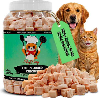 Freeze Dried Chicken Cat Treats | Healthy Dog Food Toppers 100% Human Grade | Single Ingredient, Grain Free Chicken Dog Treats | Inspected & Tested in USA | No Additives or Preservatives, 3.5 Oz1