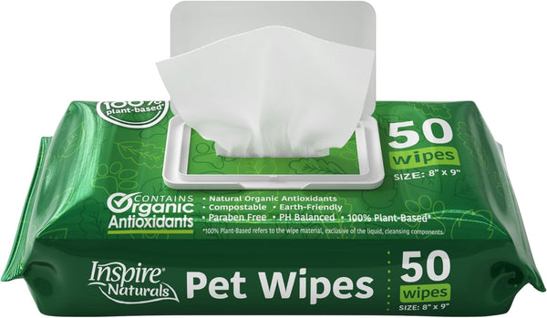 Inspire Naturals Pet Wipes for Dogs and Cats 100% Natural Plant Based with Organic Antioxidants, Dog Wipe Cleaning Deodorizing | Cat Wipes | Puppy Wipes | Dog Wipes for Paws and Butt (200Ct - 4 Pack)11