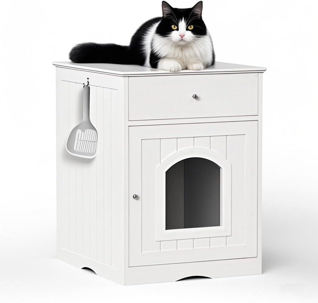 large-wood-house-for-cats-litter-box-enclosure-furniture-hidde-out-box-with-cabinet-drawer-indoor-pet-house-side-table-wooden-crate-white
