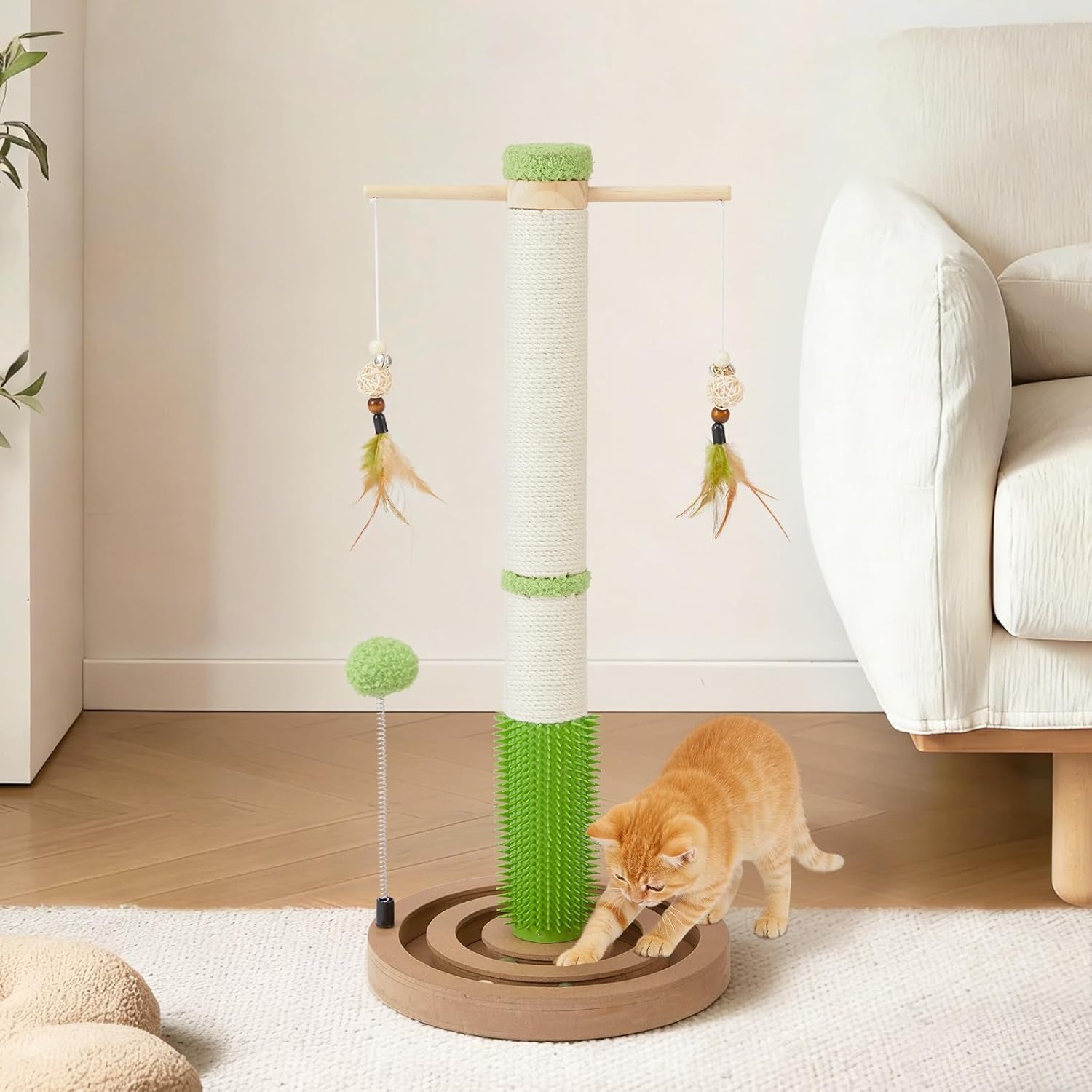 cat-scratching-post-26-tall-scratch-post-with-hanging-toy-for-indoor-cats-sisal-cat-scratcher-post-with-grooming-brush-double-layer-interactive-wooden-ball-track-for-small-cats-and-kittens-play
