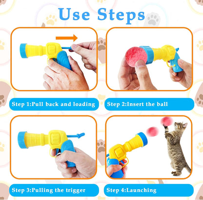2 Cat Toy Launchers & 100 Cat Pom Pom Balls,Cat Toys Balls Launcher,Launch Ball Interactive Toy,Silent Plush Elastic Ball for Kitty4