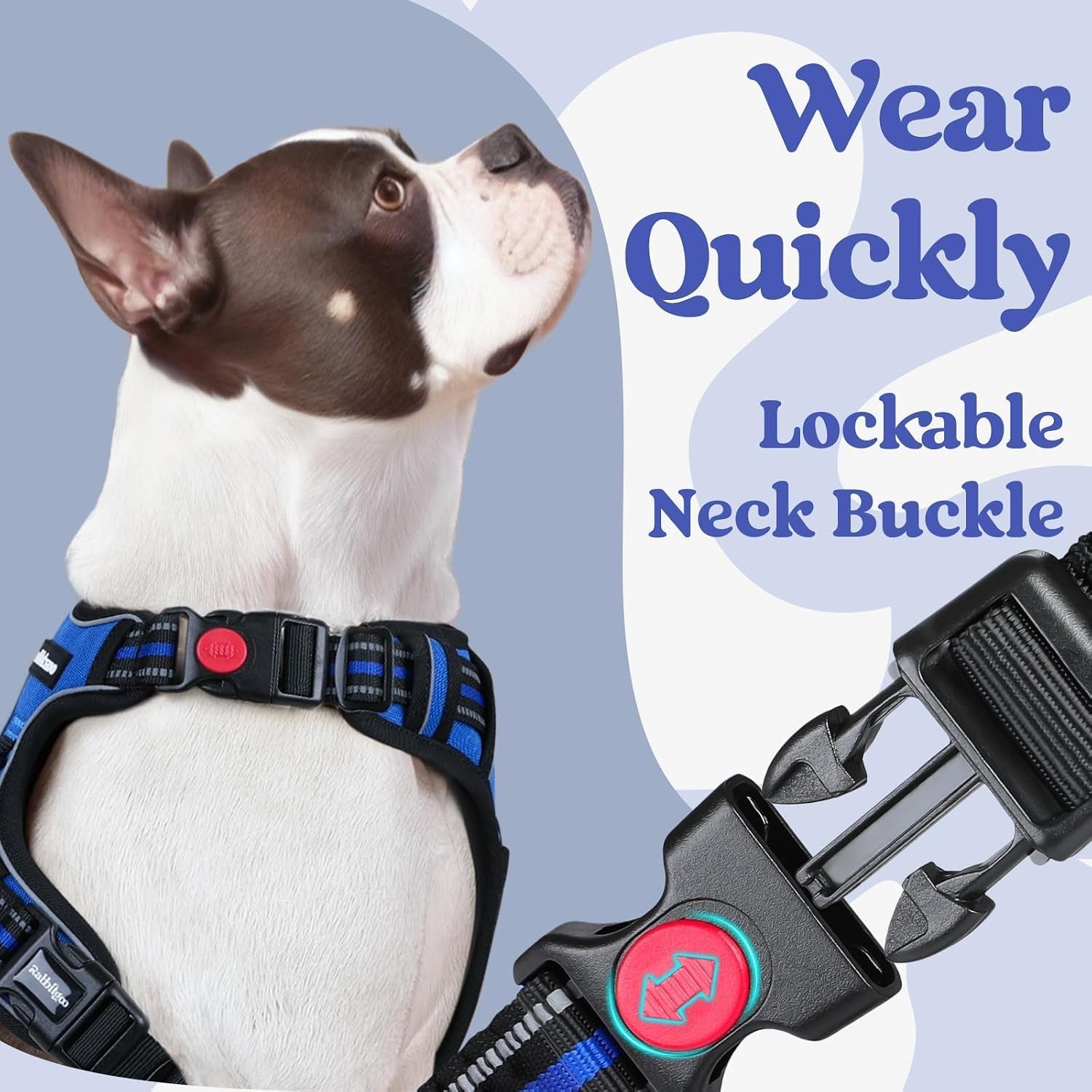 rabbitgoo-dog-harness-medium-sized-updated-easy-on-off-with-3-buckles-no-pull-no-choke-walking-with-2-clips-and-handle-adjustable-soft-reflective-blue-medium