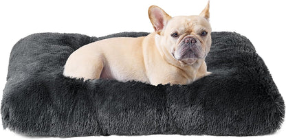 EHEYCIGA Fluffy Dog Crate Bed for Extra Large Dogs, Plush Faux Fur Pad, Calming anti Anxiety XL Bed for Crate, Washable Soft Warm Dog Mat with Non-Slip Bottom, Grey23