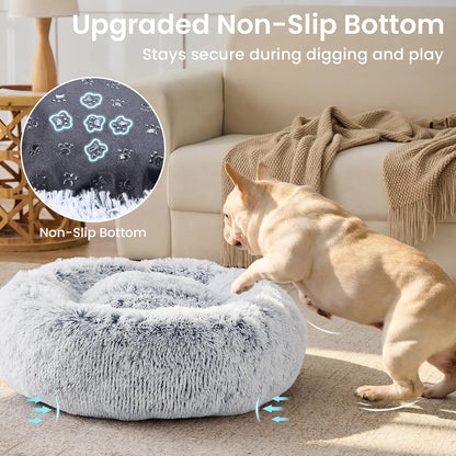 JOLLYVOGUE Small Dog Bed, Calming Dog Beds for Small Dogs & Indoor Cats - 20 Inches Donut Washable Cat Bed for Kittens & Puppies, round Fluffy Plush Faux Fur Pet Beds(Smoke Grey)5