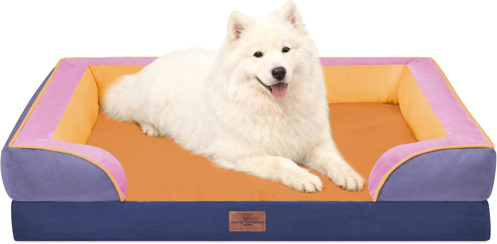 comfort-expression-orthopedic-dog-bed-for-extra-large-dogs-with-bolster-waterproof-dog-couch-bed-with-washable-cover-non-slip-bottom-supportive-egg-crate-foam-xl-pet-bed-42x30-inch