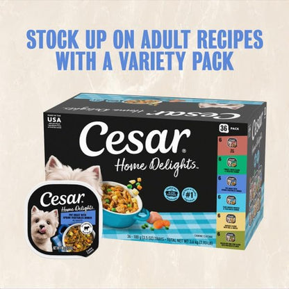 Cesar Home Delights Wet Dog Food, Dinner and Stew Variety, 3.5 Oz, 24 Count | Real Meat #1 Ingredient, No Fillers, No Added Sugar, No Artificial Flavors, Complete & Balanced, Easy Peel Trays13