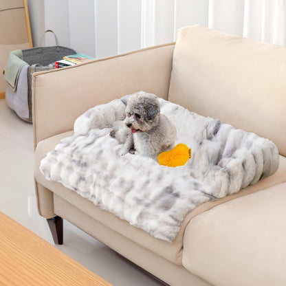 FUNNY FUZZY Pet Fluffy Fuzzy Couch Cover, Calming Washable Dog Bed Sofa Protector Pets Mat for Small Medium Dogs and Cats (Coffee,33.45 × 28.35 × 5.51 In)8