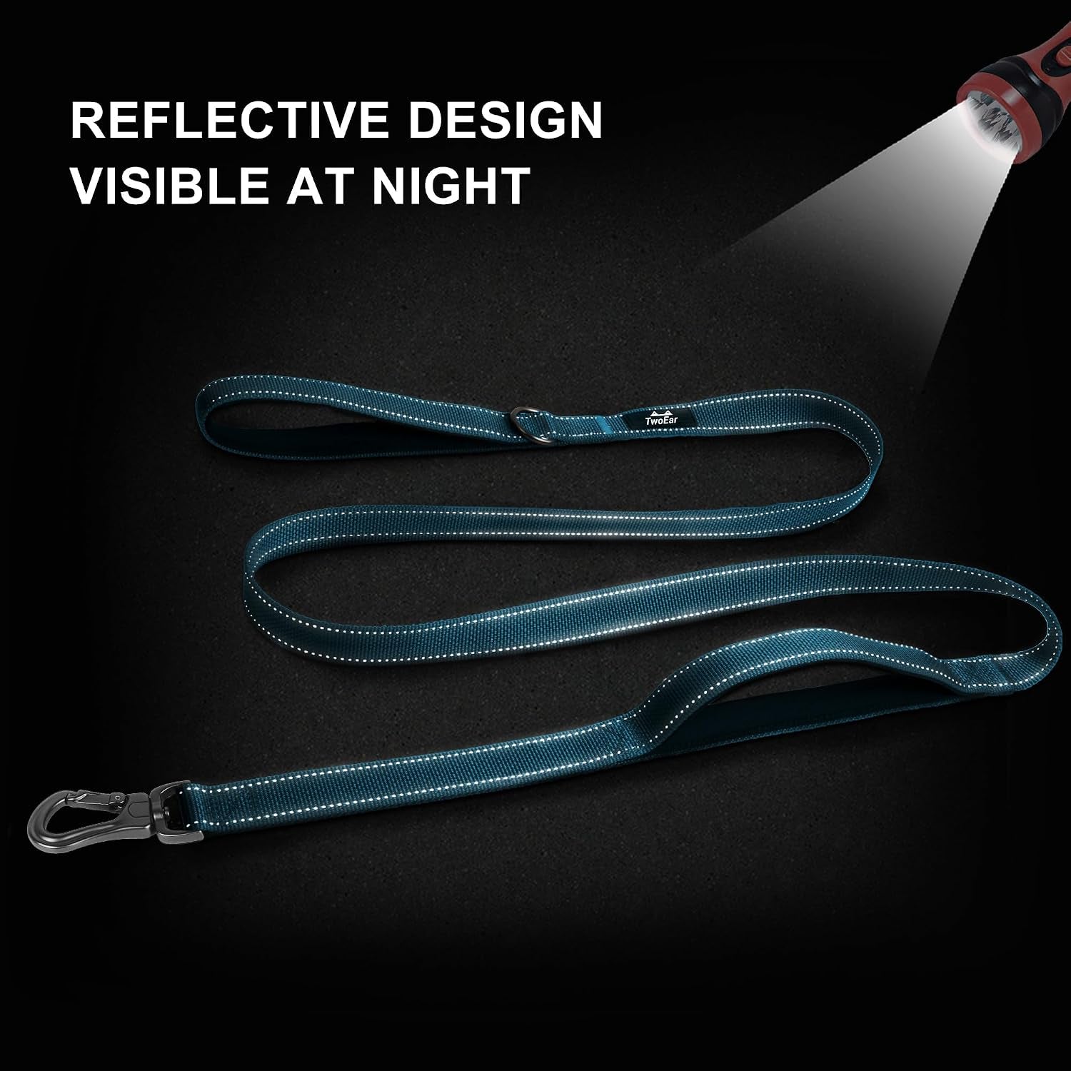 twoear-6ft-1in-strong-blue-dog-leash-with-2-padded-handles-traffic-handle-extra-control-comfortable-soft-dual-handle-auto-lock-hook-reflective-walking-lead-for-small-medium-and-large-dogs