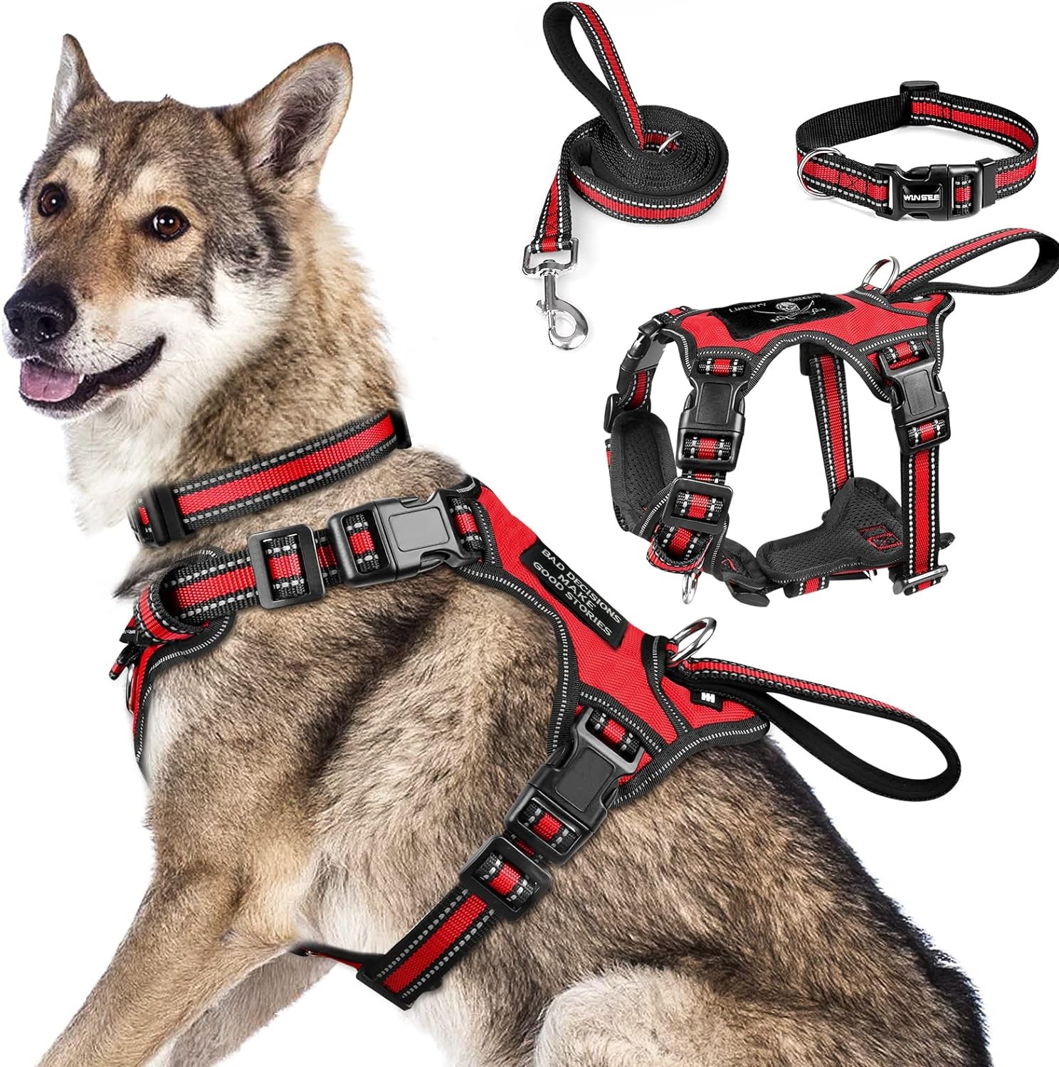 winsee-pet-harness-collar-and-leash-set-all-in-one-reflective-dog-harness-no-pull-with-adjustable-buckles-for-puppies-small-medium-large-and-extra-large-dogs-large-pink