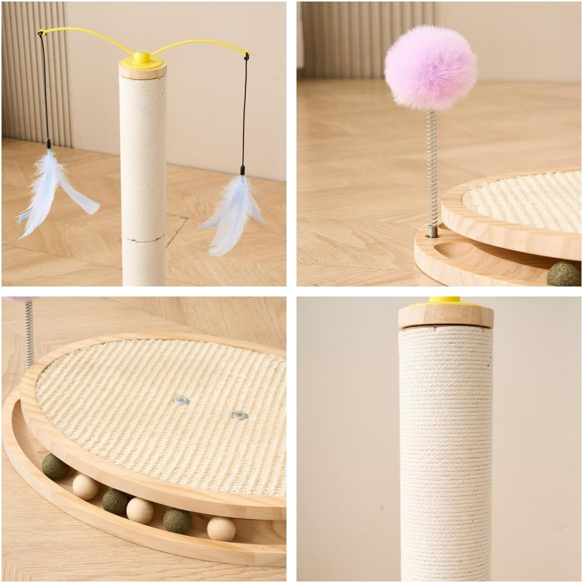 shengocase-cat-tree-scratching-post-scratcher-26-inch-tall-solid-wood-base-sisal-rope-interactive-ball-track-and-spinning-wand-feather-toys-scratch-pad