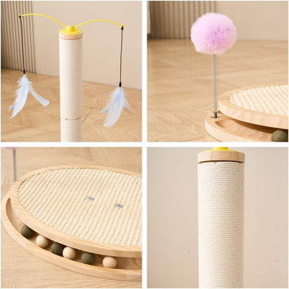 SHENGOCASE Cat Tree Scratching Post Scratcher, 26 Inch Tall, Solid Wood Base,Sisal Rope, Interactive Ball Track and Spinning Wand Feather Toys, Scratch Pad7