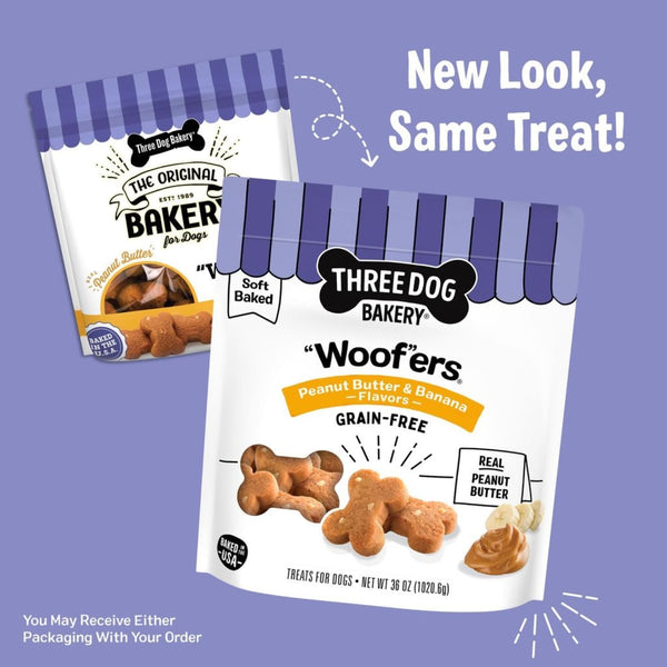 Three Dog Bakery Woofers Peanut Butter & Banana Dog Treats - 36 Oz Bag | Grain-Free Soft Baked Dog Treats3