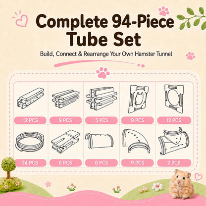 94 Pcs DIY Hamster Tunnel Tube Set, Clear Small Animal Cage Tube Kit Can Easy Viewing, 2-Inch Diameter Exercise Playground for Dwarf Hamsters, Mice & Gerbils5