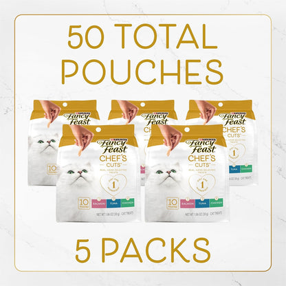 Fancy Feast Purina Chef’S Cuts Variety Pack Cooked Cat Treats with Real Chicken, Hand-Flaked Salmon and Hand-Flaked Tuna, 10 Count Pouch3
