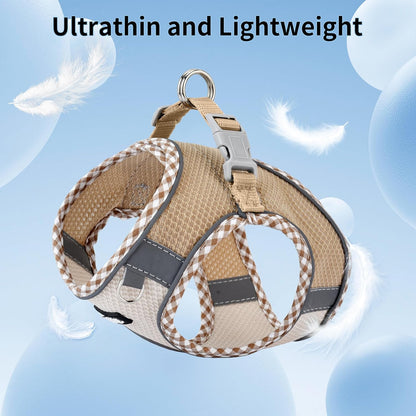 AIITLE Tiny Dog Harness - Lightweight Mesh Step-In Vest for Puppy, Reflective & Escape-Proof Design with High-Stick Magic Tape - Indoor/Outdoor Use for Chihuahua, Maltese, Shih Tzu(Brown-Beige, XXXS)6