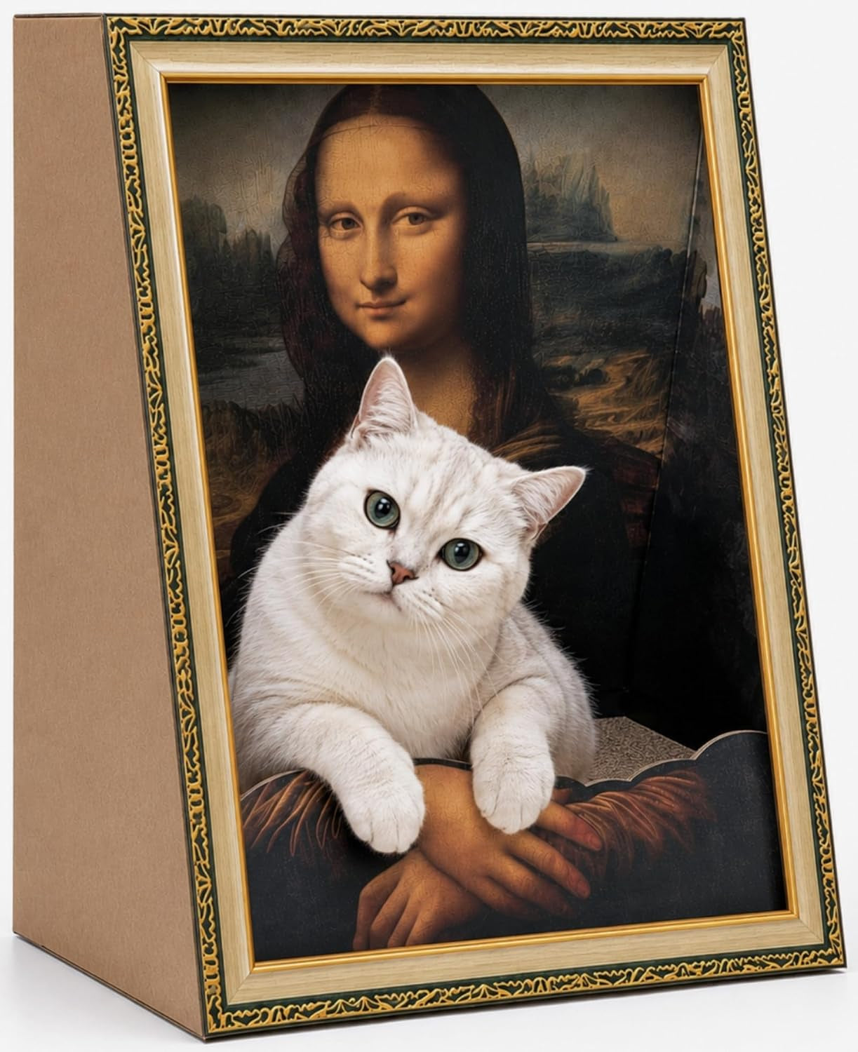 mona-lisa-cat-bed-3-in-1-cardboard-cat-house-with-scratching-pad-cozy-hideout-artistic-cat-furniture-for-indoor-cats-decorative-cat-condo-for-home-decor-easy-setup-novelty-gift-for-cat-lovers