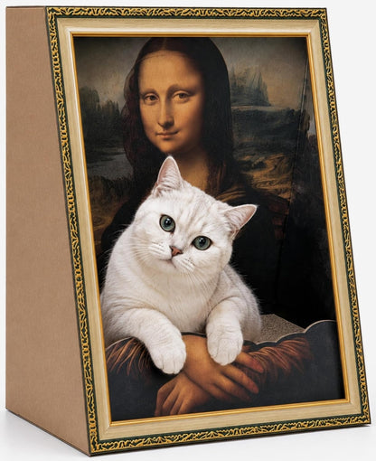 Mona Lisa Cat Bed 3-In-1 Cardboard Cat House with Scratching Pad & Cozy Hideout, Artistic Cat Furniture for Indoor Cats, Decorative Cat Condo for Home Décor Easy Setup, Novelty Gift for Cat Lovers1