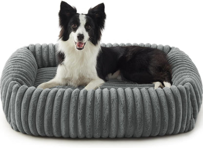 FURTIME Dog Bed for Small Dogs, Cat Beds for Indoor Cats Washable, Orthopedic Rectangle Soft Calming Puppy Bed with Removable Cover, Durable Pet Cuddler with Anti-Slip Bottom, Grey, S (20"X19"X6")12