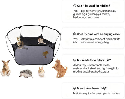 6-Sided Small Animal Playpen, Portable Steel Mesh Tent | for Rabbits, Hamsters, Chinchillas, Hedgehogs. Foldable High-Strength Steel Yard Fence for Indoor & Outdoor Use6