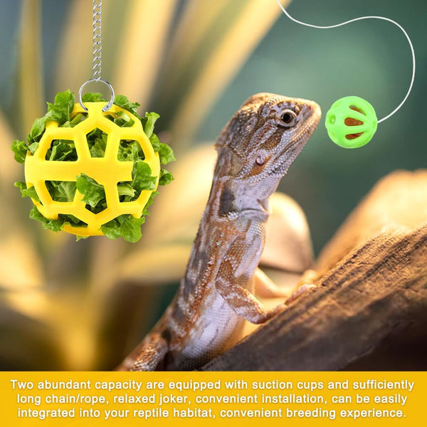 Bearded Dragon Enrichment Toys Feeder Ball Set, Vegetable Feeder Ball & Bell Ball, Exercise Balls Interactive Feed Toys Bells Reptile Tank Accessories for Reptile Lizard Gecko (Yellow)7