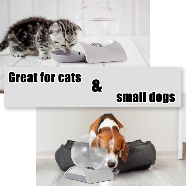 Pet Water Dispenser, 2.8L Automatic Gravity Cat Water Dispenser for Cats, Dogs & Rabbit, Detachable Cat Dog Water Dish Feeder with Spherical Waterer Bubble, Grey2