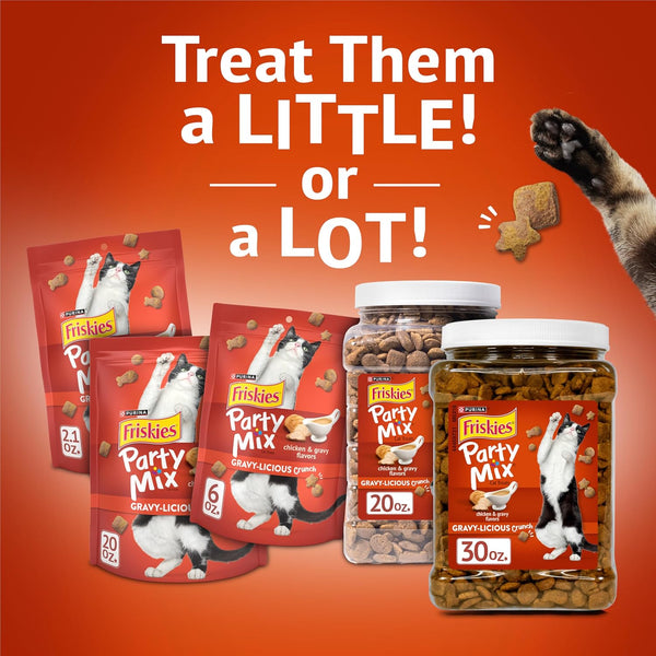 Purina Friskies Party Mix Gravy-Licious Crunch Chicken and Gravy Flavors Cat Treats - 30 Oz Canister10