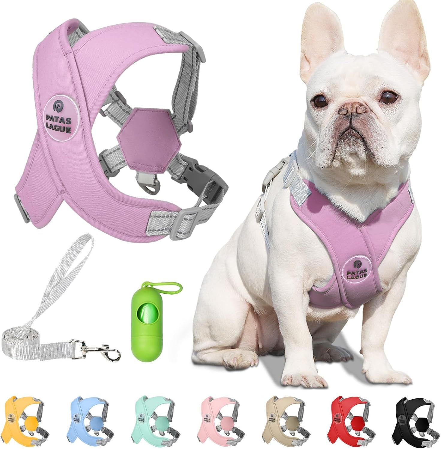 patas-lague-dog-harness-with-leash-set-adjustable-soft-padded-step-in-dog-vest-no-choke-no-pull-reflective-for-small-medium-pets-with-poop-bags-and-dispenser-solid-and-no-chew-pink-m