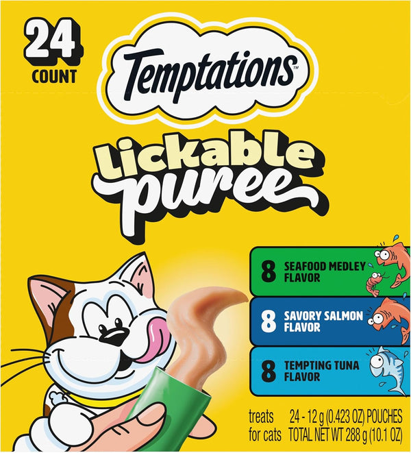 Temptations Creamy Puree Cat Treats, Beef, Chicken, Salmon & Tuna, 48 Count | Beef, Salmon, Chicken & Tuna, under 15 Cal/Tube, No Added Sugar or Fillers, Senior-Friendly, Meal Topper or Hand-Feed31