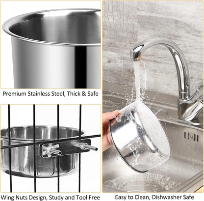 Dog Crate Water Bowl, 2 Pcs Stainless Steel Large Dog Bowls 40Oz & 60Oz, Durable Anti-Spill Pet Metal Bowls for Cage Kennel Crate, Hanging Water/Food Bowl for Medium & Large Dogs4