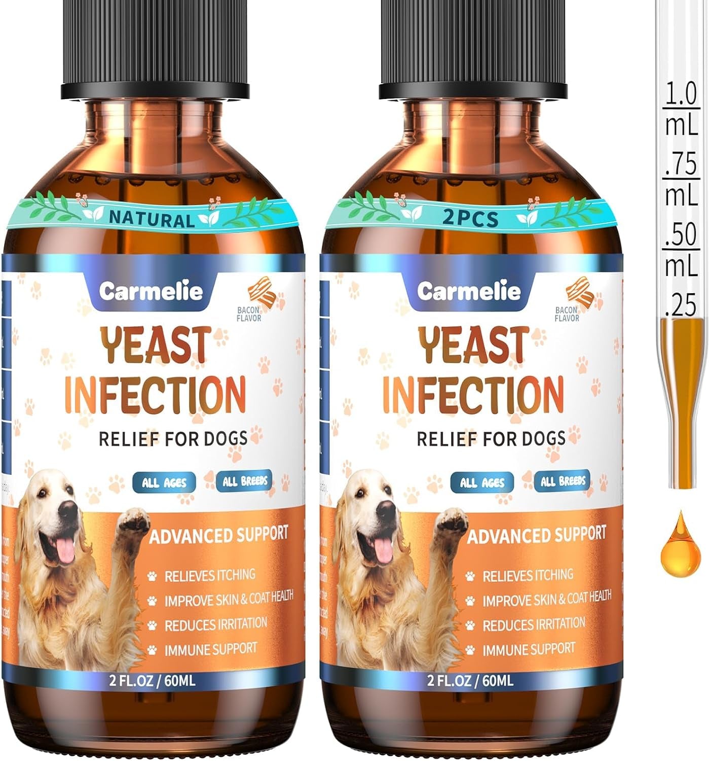 carmelie-natural-yeast-relief-for-dogs-support-healthy-itch-relief-ear-paw-discomfort-care-itch-relief-for-dog-allergy-supports-inflammation-relief-for-dogs-60ml-bacon-flavor