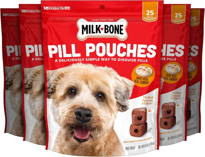 Milk-Bone Pill Pouches Dog Treats with Real Chicken, 25 Count Bags (Pack of 5; 125 Total Treats)1