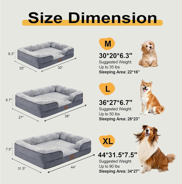 Orthopedic Dog Bed for Medium Dogs - Gel Memory Foam Pet Bed with Waterproof & Washable Cover, Contoured Bolster Design for Dogs & Cats (Grey, 30.0" L X 20.0" W X 6.3" Th)3