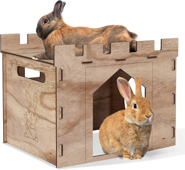 HIIMALEX Large Sturdy Bunny House with Spacious Balcony Hidey Detachable Playhouse for Rabbit Hideout Castle Tower Toys for Indoor Bunnies Guinea Pig Hamster Chinchilla Gerbil10