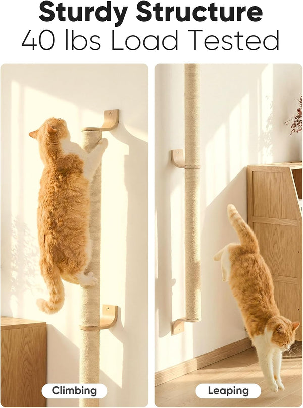 FUKUMARU Cat Wall Scratcher, 60" Tall Kitten Scratching Post | Natural Sisal Pole, Wall Mounted Climbing Tree for Indoor Large Cats3
