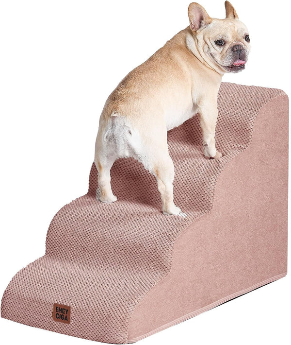 EHEYCIGA Curved Dog Stairs Ramp for 5-Step High Beds, 22.6" H Dog Steps | 33D Density of Pure Foam, for Small Dogs and Cats, Pet Stairs for High Bed Climbing, Non-Slip Balanced Pet Step Indoor, Grey47