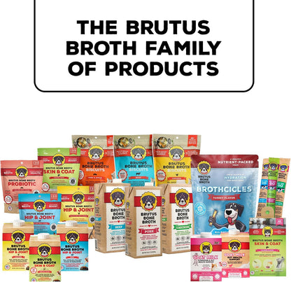 Brutus Beef Bone Broth for Dogs - All Natural Dog Bone Broth with Liquidchondroitin Glucosamine & Turmeric - Human Grade Dog Food Toppers for Picky Eaters - Tasty & Nutritious 16.9Oz (Pack of 6)9