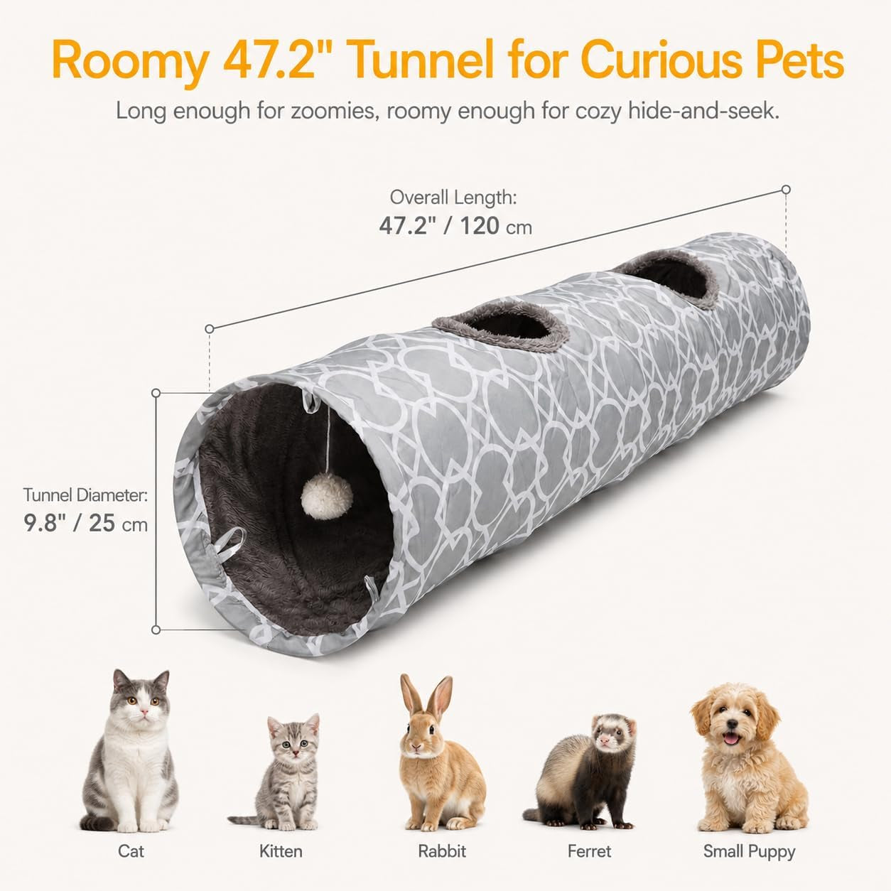 geometric-straight-cat-tunnel-with-plush-inside-cats-toys-collapsible-tunnel-tube-with-balls-for-rabbits-kittens-ferrets-puppy-diameter-9-8-inch